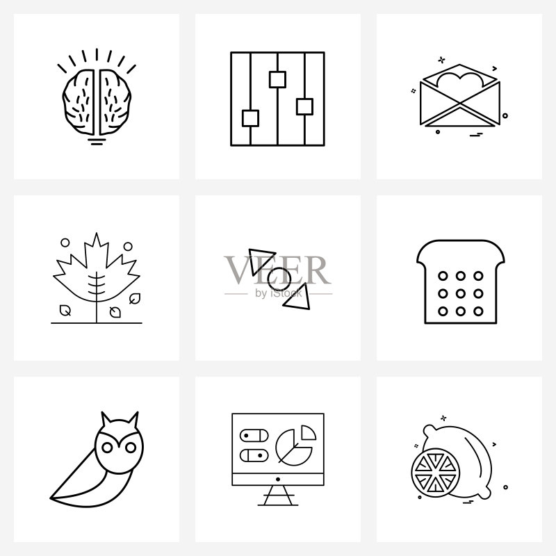 9个通用线条图标像素完美符号图标素材