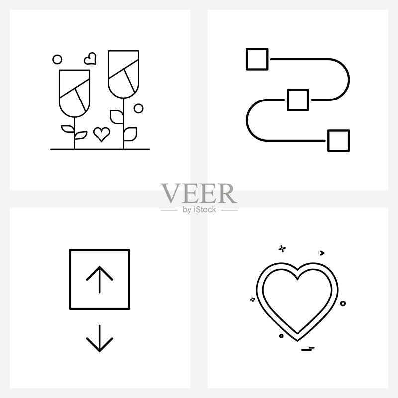 UI 4个基本线条图标合集:心形箭头图标素材