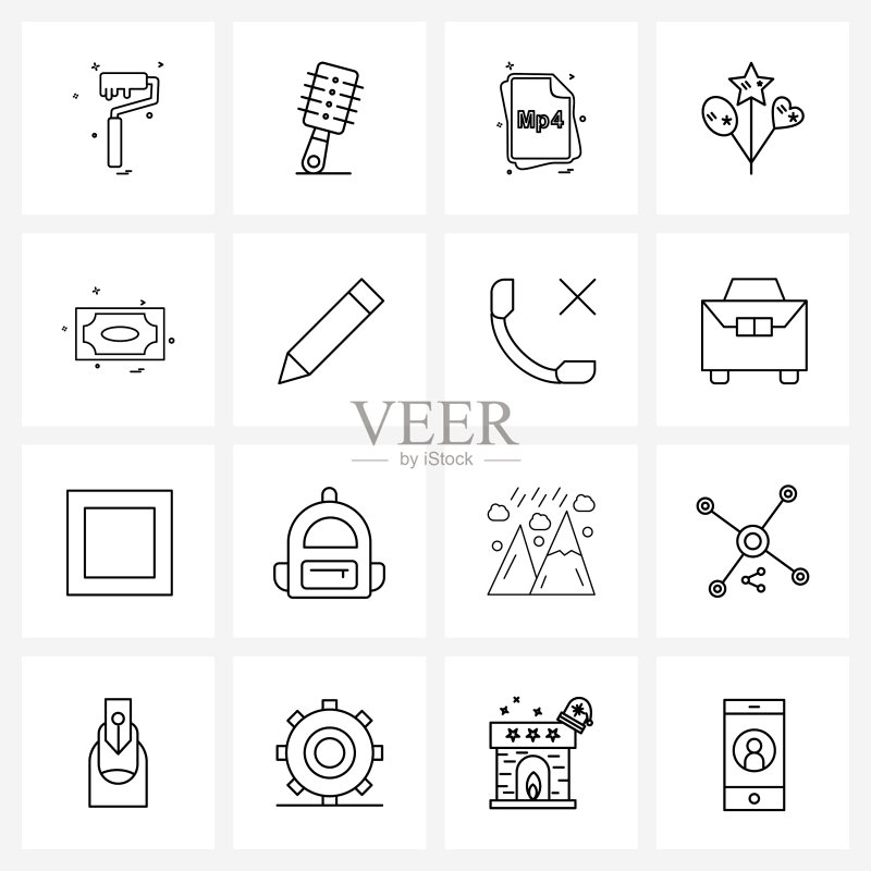 16个线条图标符号集:货币图标素材