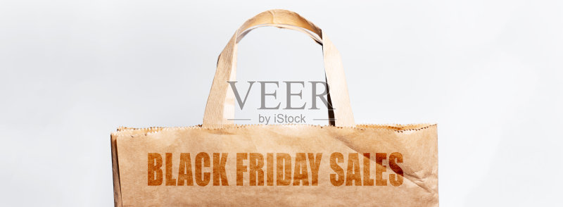 黑色星期五销售文字特写,环保纸袋上。正版图片素材