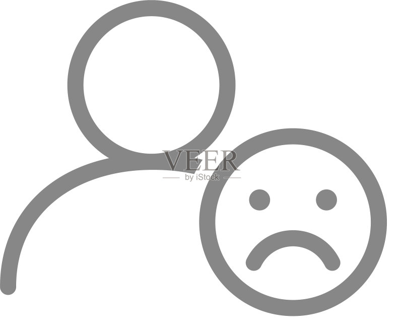 带有悲伤表情的用户资料线条图标图标素材