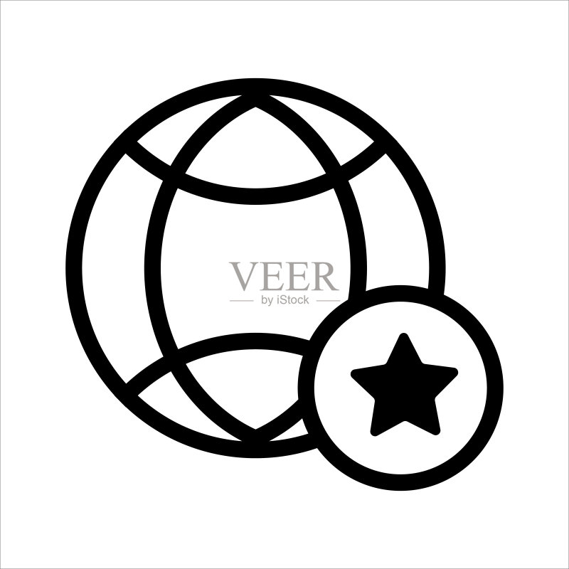 地球图标矢量。带星形图标的地球。轮廓样式图标矢量概念图标素材