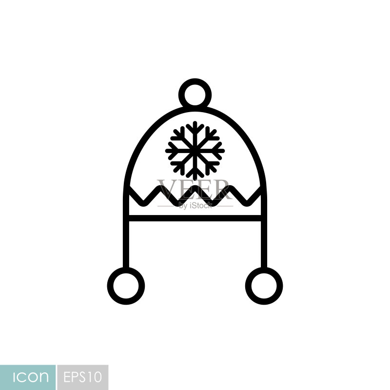带雪花和绒球图标的冬季帽子图标素材