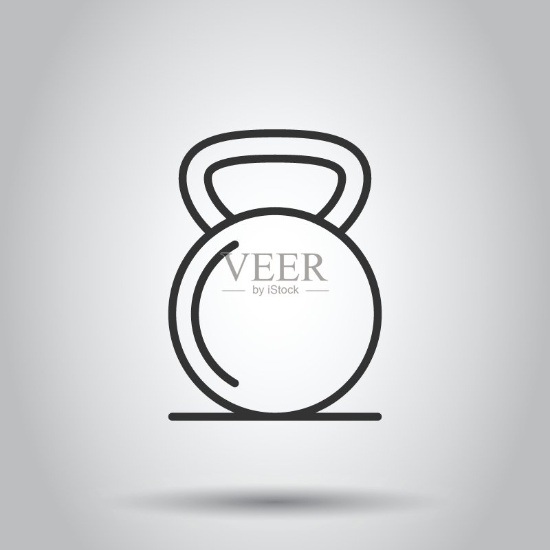 扁平风格 Kettlebell 图标。杠铃运动器材矢量图,白色背景。哑铃商业概念。图标素材