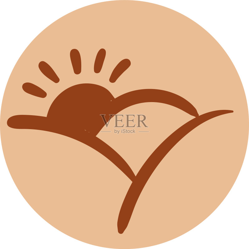田野中的太阳波西米亚手绘风格图标素材