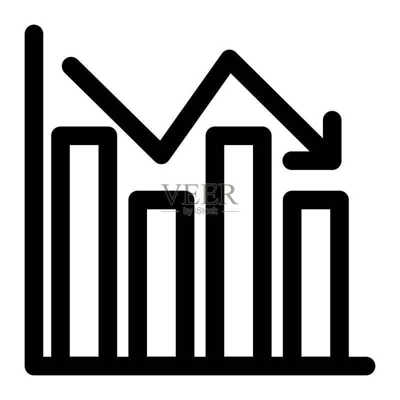 下降的图表图标。减少的图表标志。经济衰退、股市崩盘、金融危机图标图标素材