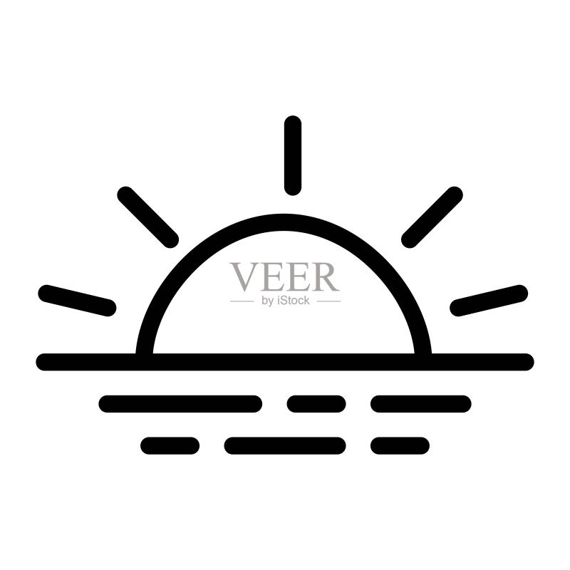 海上日出插画:日落线性图标图标素材
