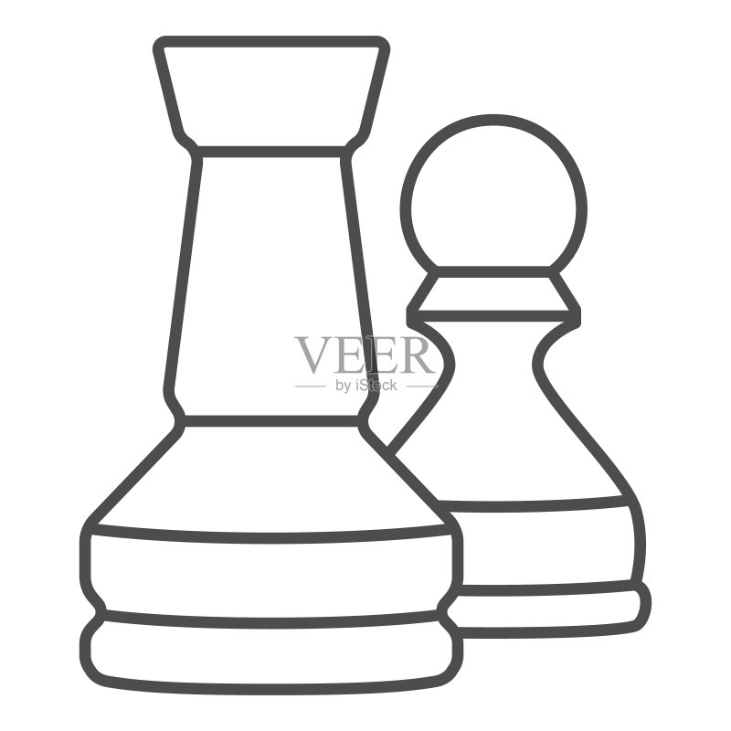 巧克力国际象棋棋子细线图标,巧克力节概念图标素材