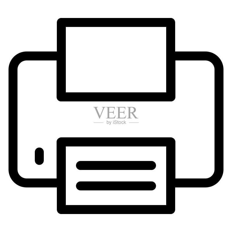线条风格打印机图标。传真、喷墨打印机图示。图标素材