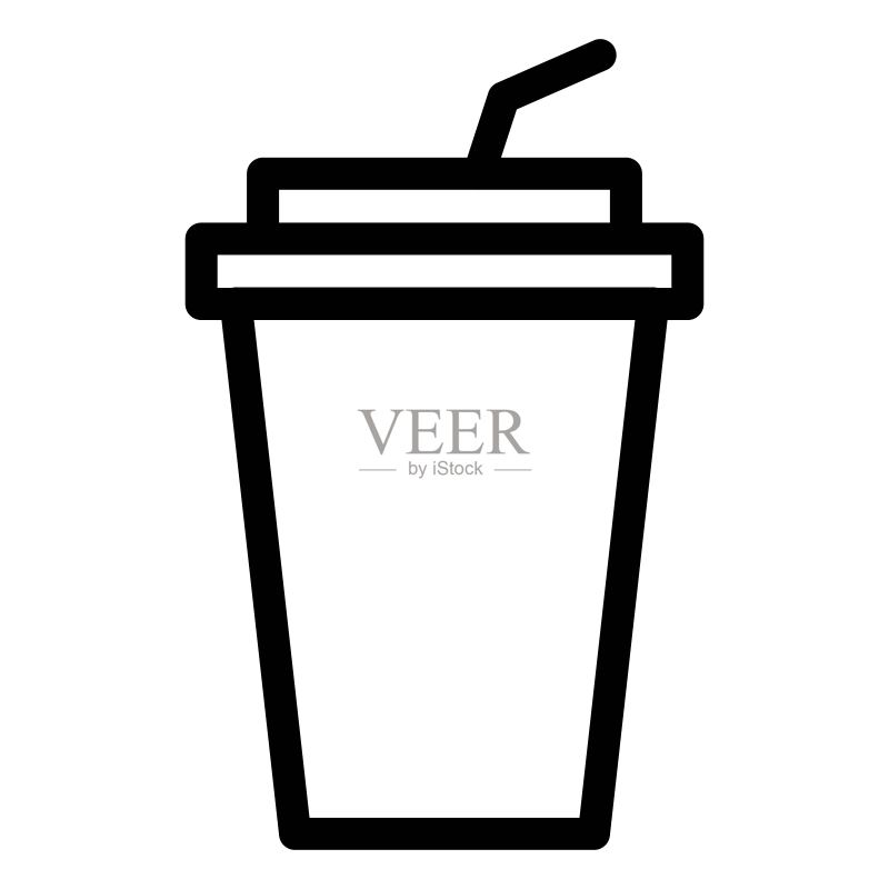 线性风格果汁杯图标:带吸管的清凉饮品杯,冰沙标志图标素材