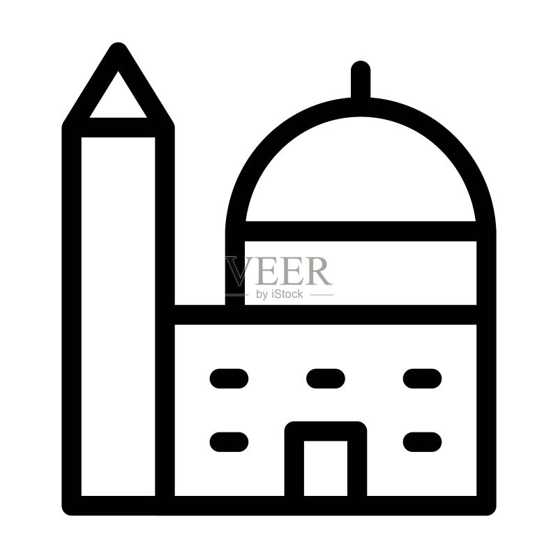 白色背景上的清真寺图标:伊斯兰文化,穆斯林寺庙,宗教概念图标素材