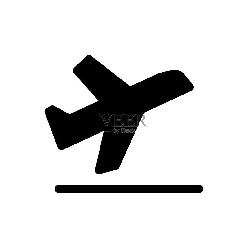 航空公司喷气式飞机剪影起飞图标插图。飞机起飞标志。图标素材