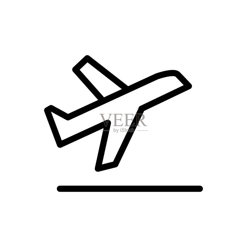 航空公司喷气式飞机剪影起飞图标插图。飞机起飞标志。图标素材