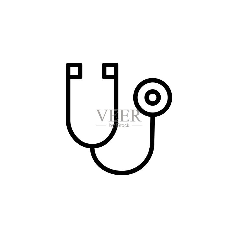 线性设计的听诊器图标:医疗诊断标志图标素材