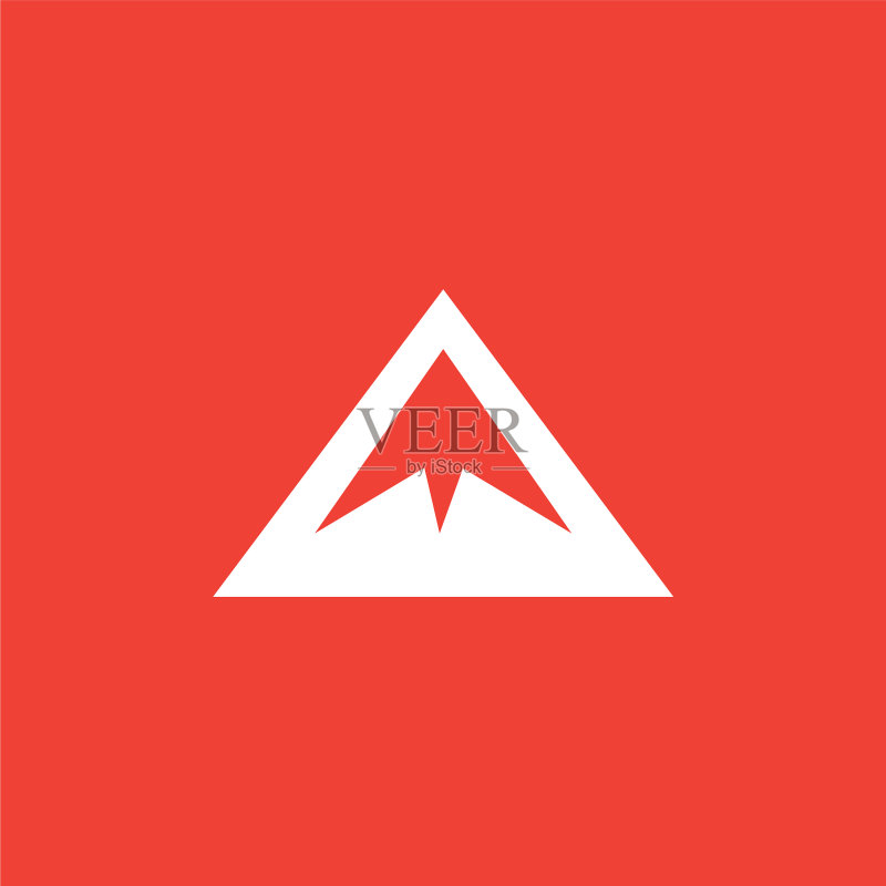 红色背景上的扁平风格山峰图标图标素材