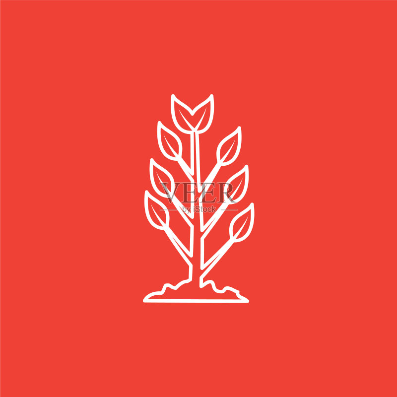 红色背景红色扁平风格的植物线条图标图标素材