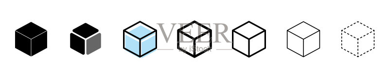 3D立方体线条矢量图标。几何线性标志符号。隔离在白色背景上的三维轮廓符号。现代形状模板库存插图图标素材