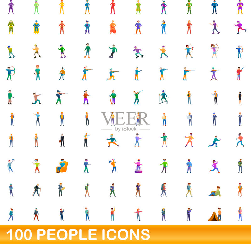 100人图标设置卡通风格图标素材