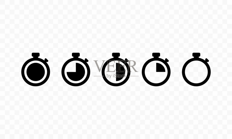 定时器。倒计时定时器图标集。定时器符号。秒表集合。矢量EPS 10。透明背景上隔离。图标素材