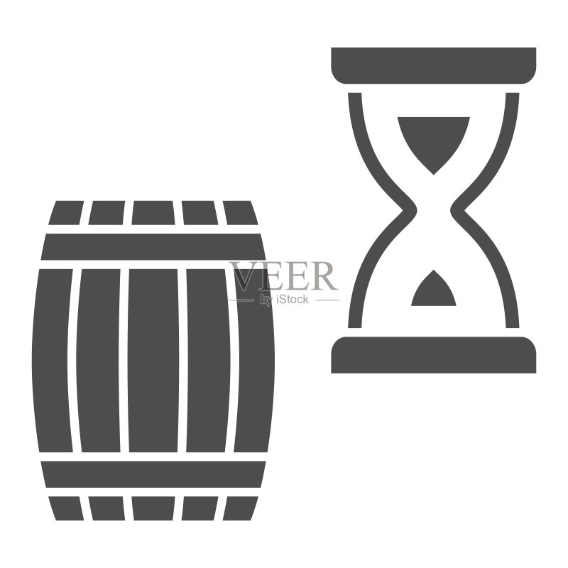 葡萄酒节概念:桶和沙漏葡萄酒陈酿图标图标素材