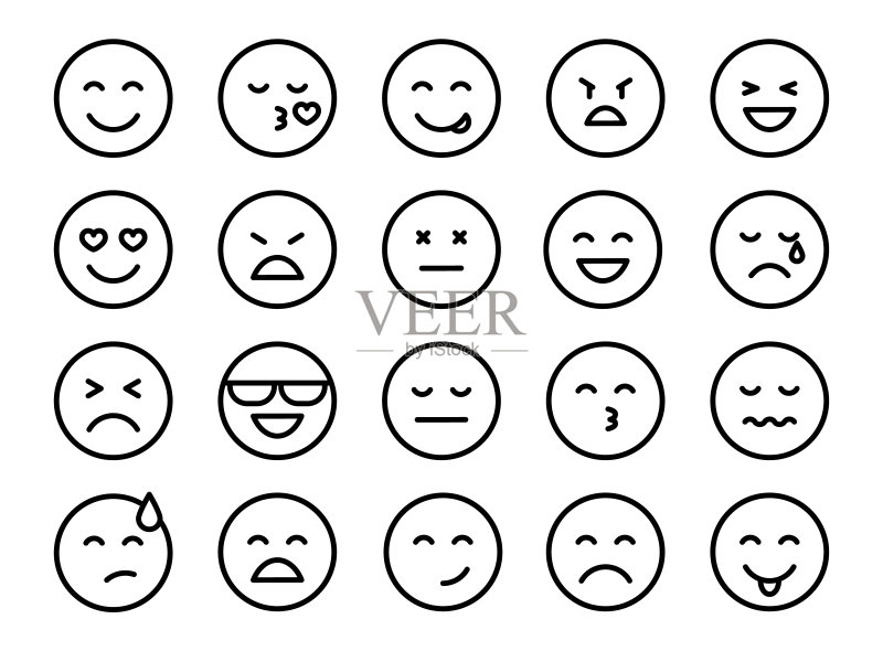 表情符号合集:Emoji线条图标,表情贴纸,社交媒体矢量扁平图标图标素材