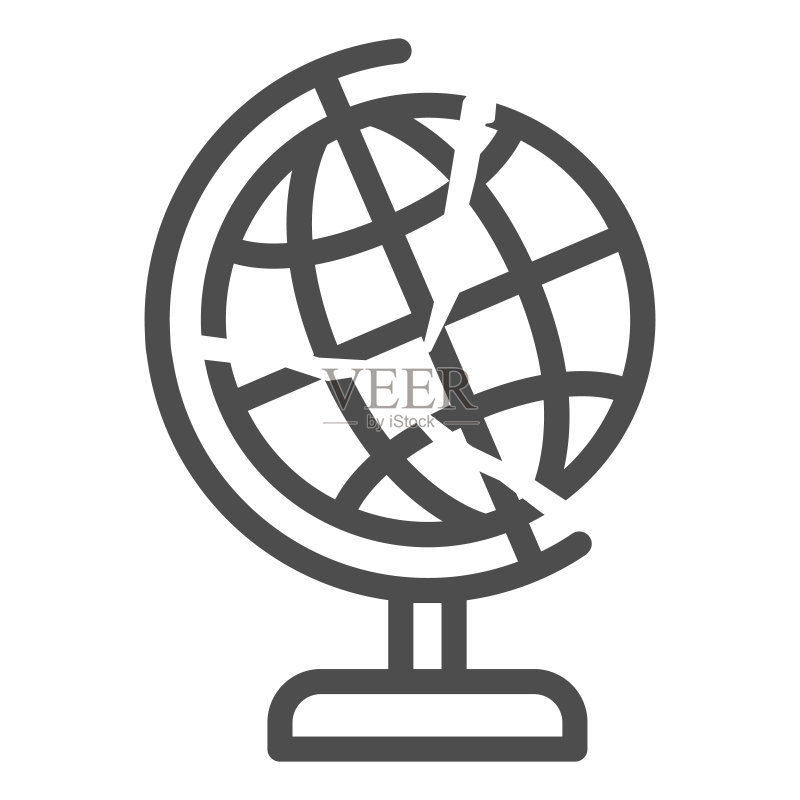 全球经济崩溃线性图标经济制裁概念白色背景地球破裂标志金融全球危机移动端outline风格图标矢量图形图标素材
