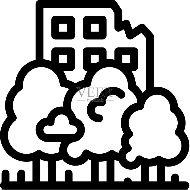 森林废弃房屋背景图标轮廓图标素材