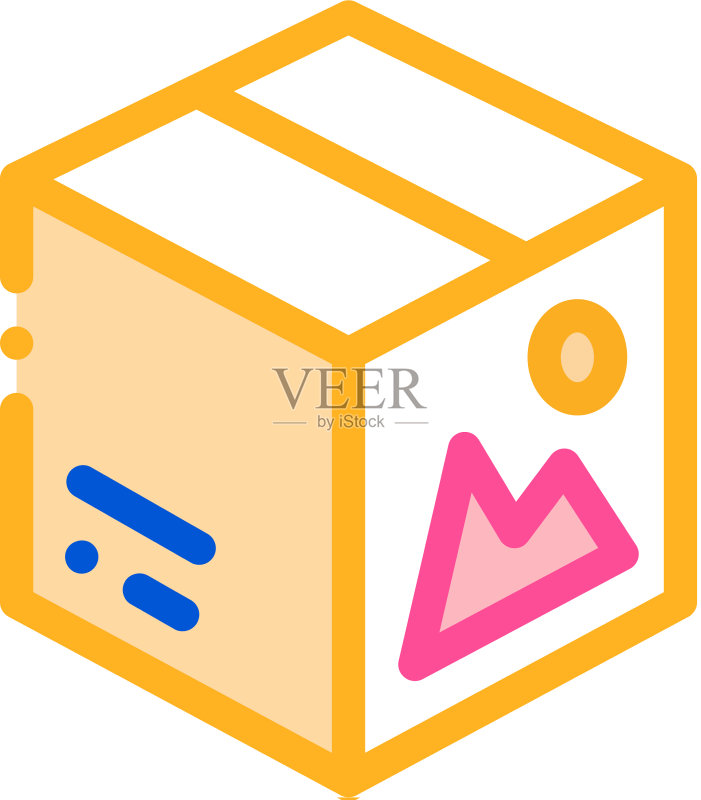 彩色纸盒轮廓图标图标素材