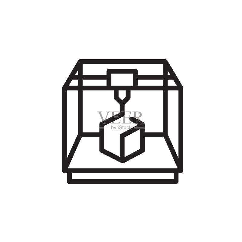 3D打印机图标:矢量立体打印轮廓样式,网站或印刷插图图标素材