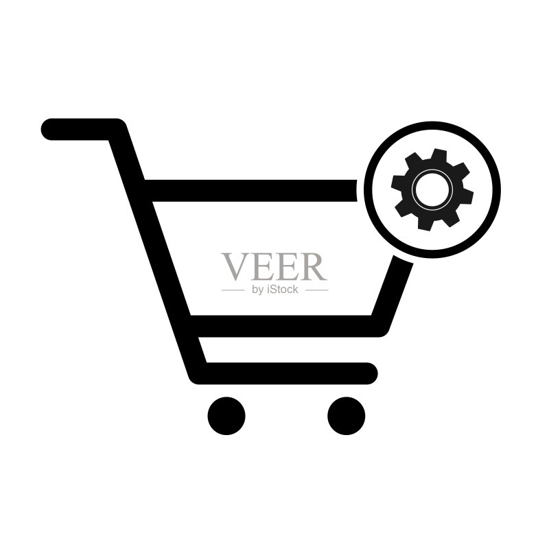 购物车齿轮促销图标,市场故事商店矢量图,白色背景图标素材