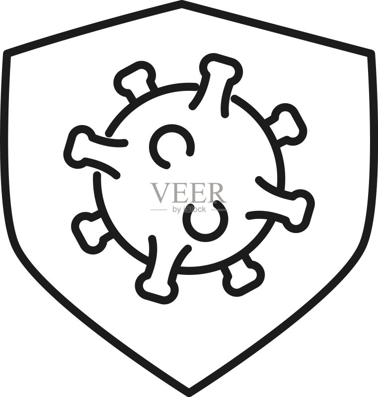 盾牌线条风格的新冠病毒图标图标素材