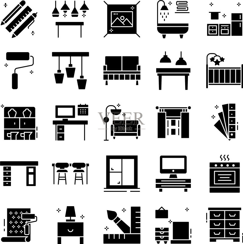 室内设计Glyph图标图标素材