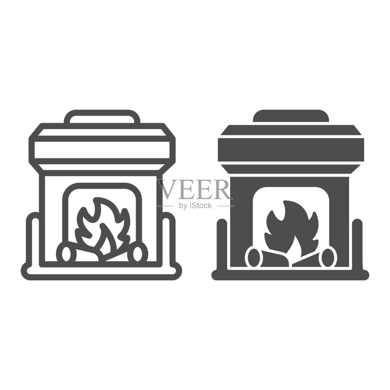 壁炉与篝火线性图标图标素材