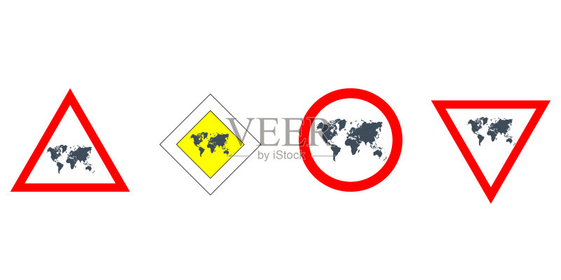 带有世界地图的道路标志图标素材