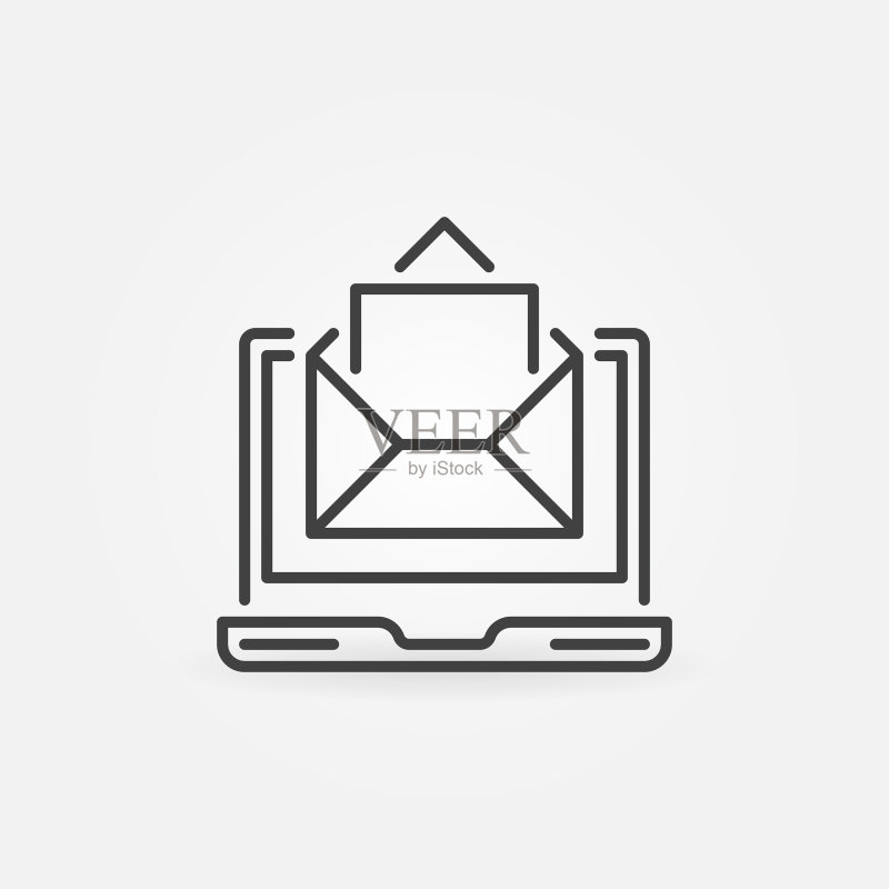 带有信封线性图标的笔记本电脑:电子邮件图标素材