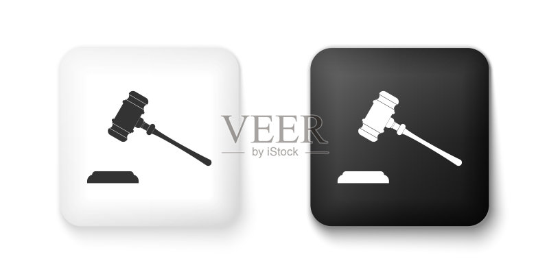 白色背景上的黑白法官 gavel 图标矢量图图标素材