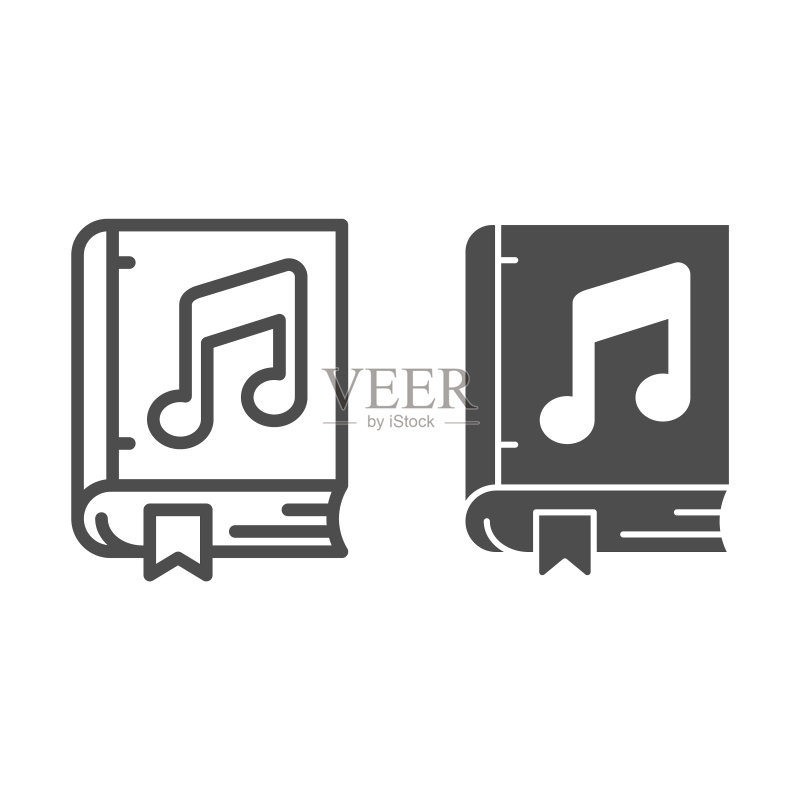 带有音符的音乐书籍:声音设计理念图标素材