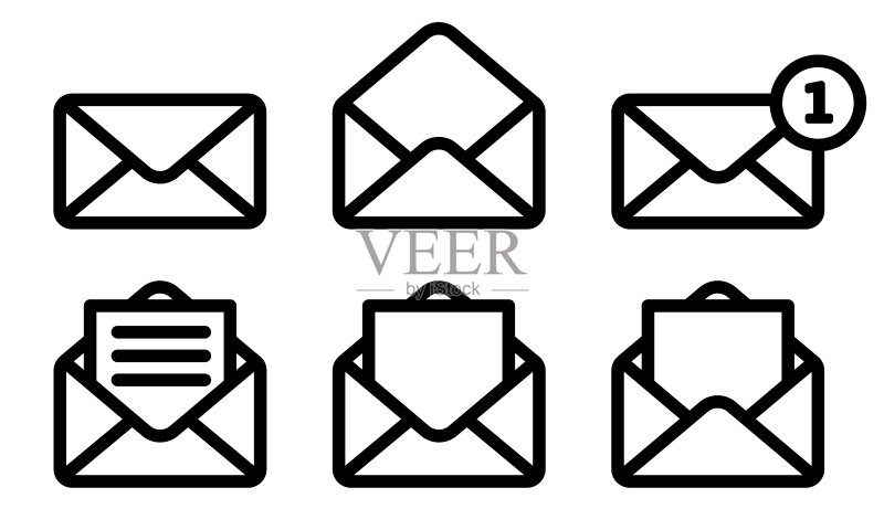白色背景上的消息信封线性图标图标素材