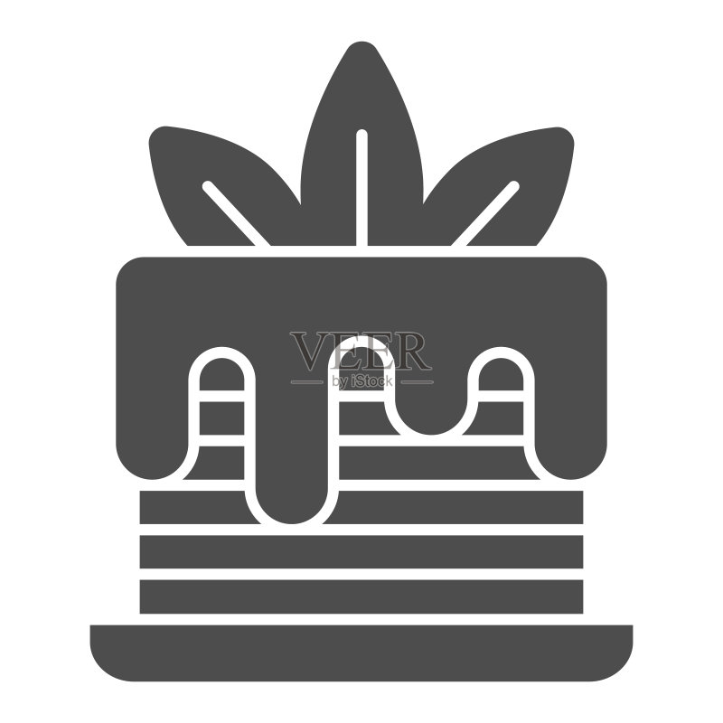 带有釉和奶油叶子的分层蛋糕实体图标图标素材