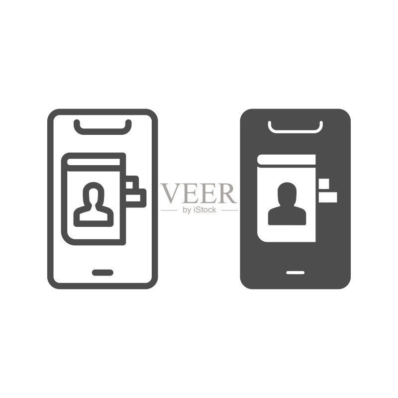 智能手机电话簿:联系人列表线性图标图标素材