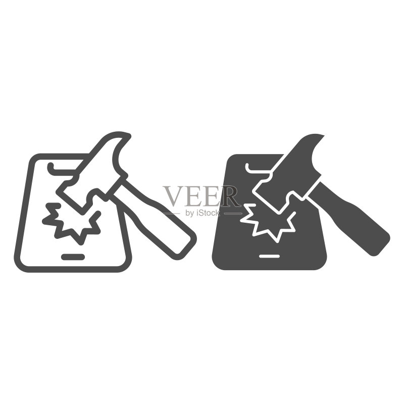 锤子和智能手机,手机维修概念图标矢量图形图标素材
