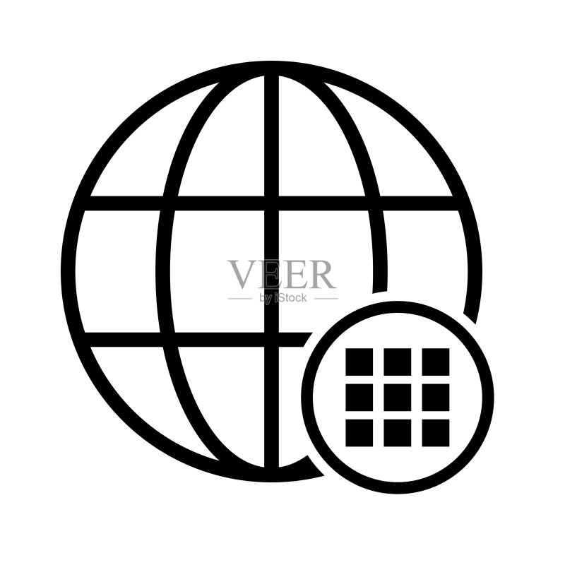 环球网网址标志,互联网地图图标,网站地址地球扁平轮廓符号图标素材