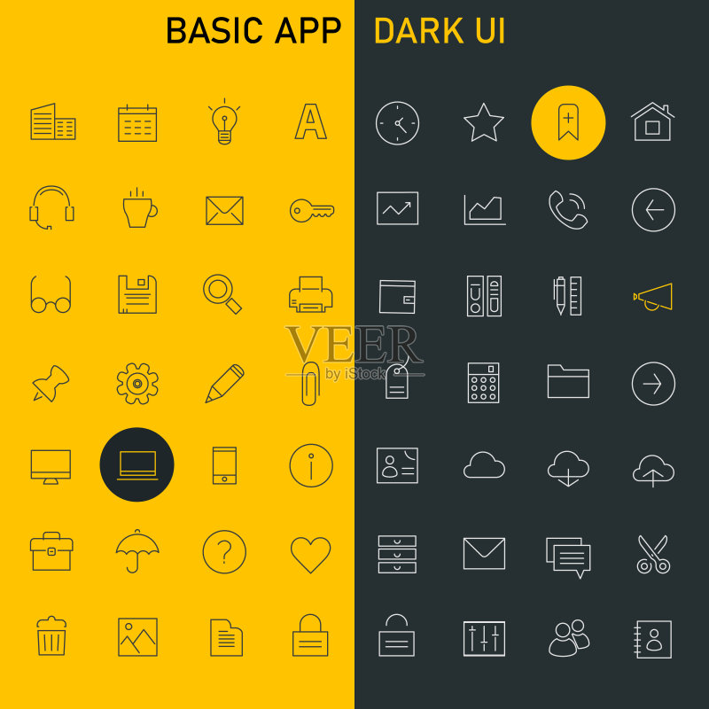 大型基础App UI、UX和Office线性图标集图标素材