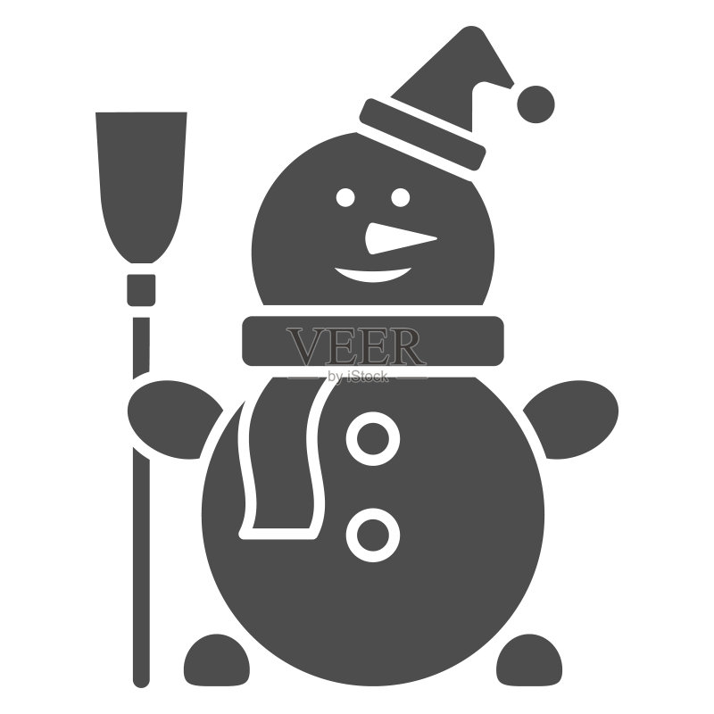 雪人实体图标,新年概念,白色背景上的雪人标志,带有帽子和围巾的冬季雪人,用于移动概念和网页设计的字形样式图标。矢量图形。图标素材