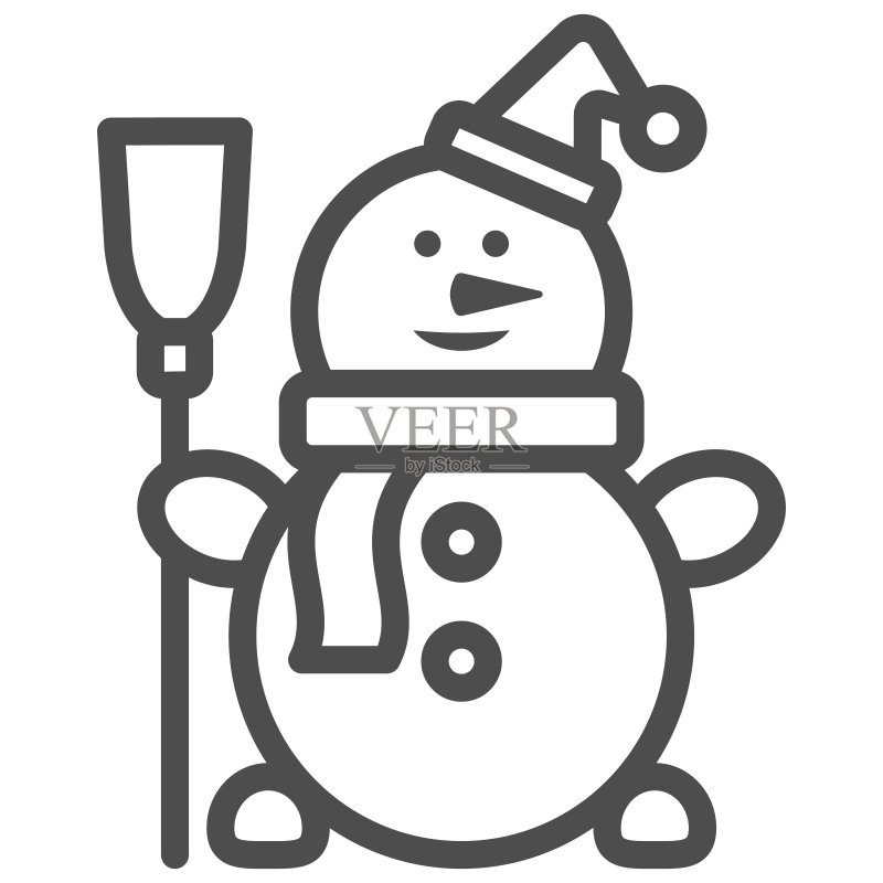 雪人线性图标,新年概念,白色背景上的雪人标志,带有帽子和围巾的快乐冬季雪人,用于移动概念和网页设计的轮廓风格图标。矢量图形。图标素材