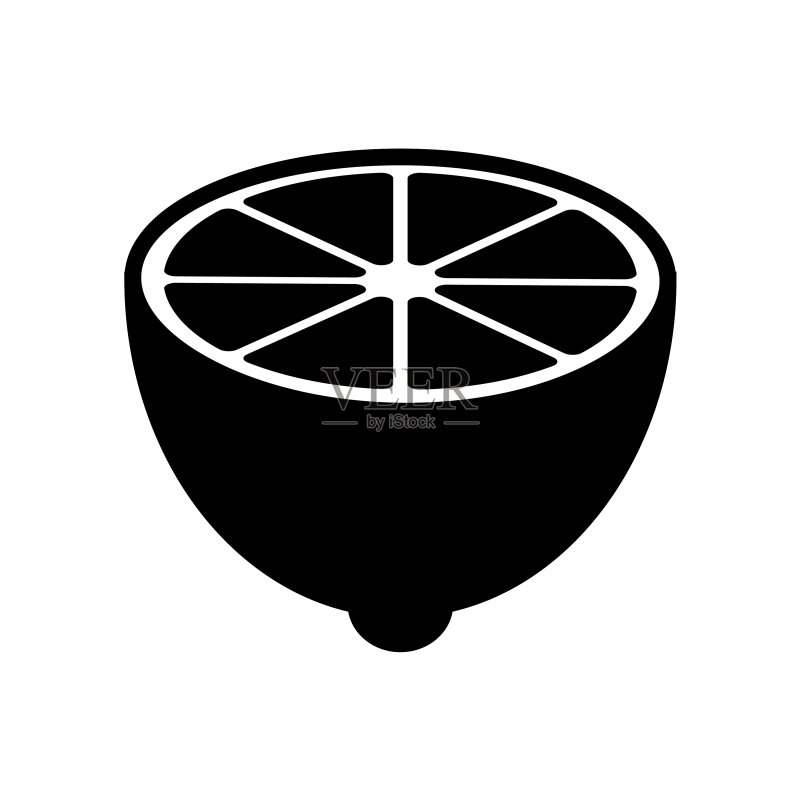 柠檬图标黑色新鲜柑橘半个柠檬图标素材
