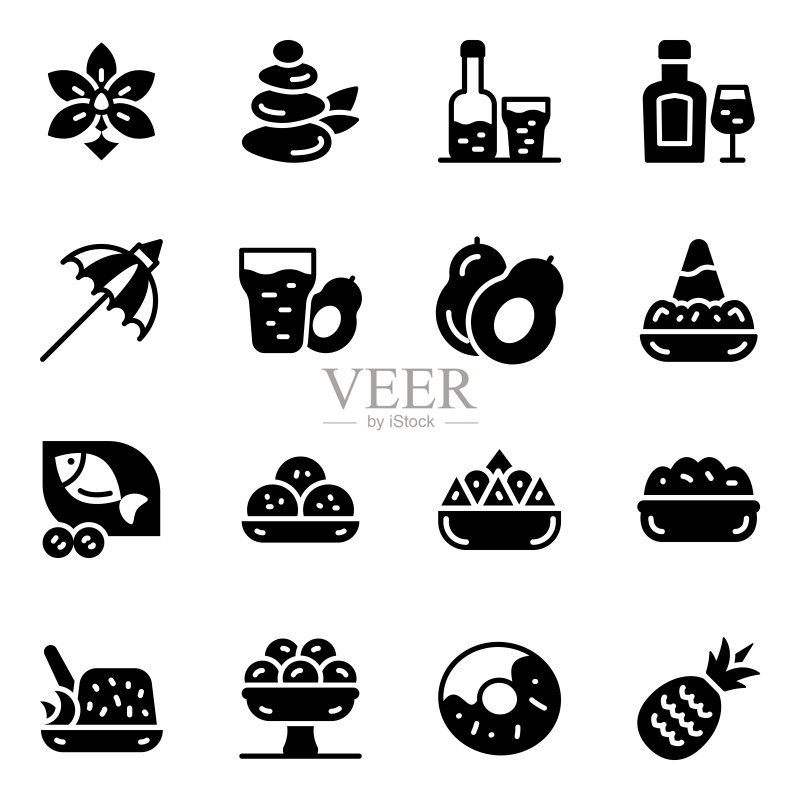 印度尼西亚文化和美食的Glyph图标集图标素材
