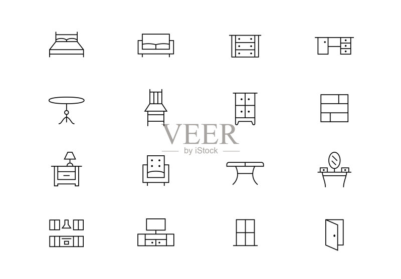 家具细线矢量图标(可编辑描边)图标素材