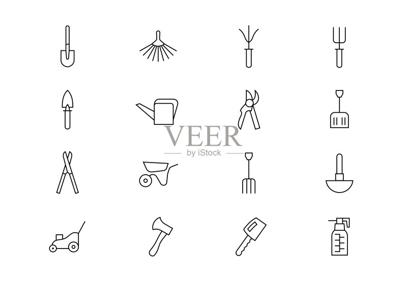 园艺工具细线图标(可编辑描边)图标素材