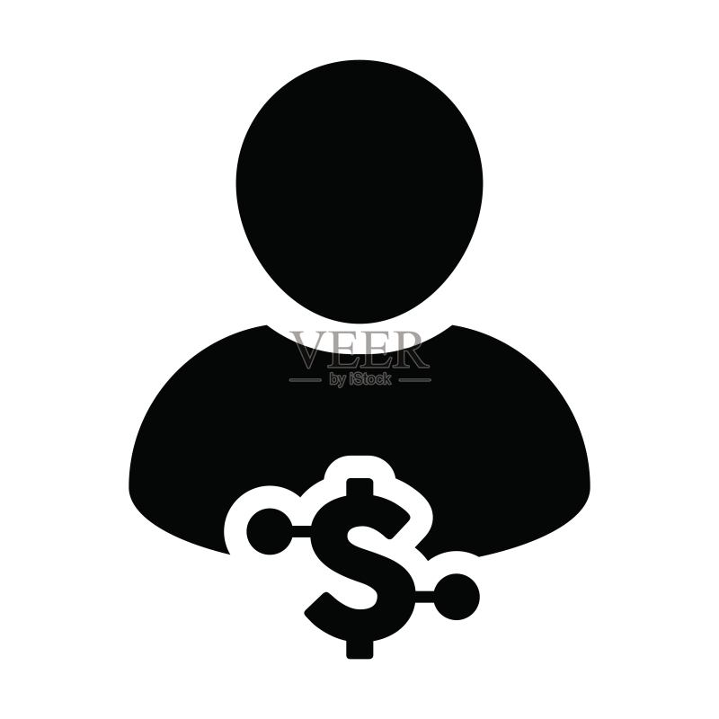 现金图标矢量数字货币与男性用户头像图标素材
